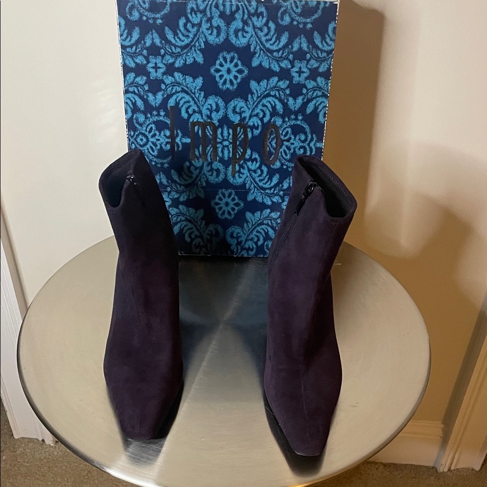 Impo Pointed-Toe Suede Ankle Boots in Deep Plum